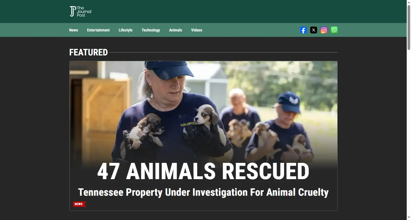 JournalPost homepage with category navigation and a featured news story